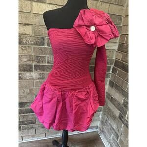 1980’s Vintage Pink Prom Chiffion Puffy One Sleeve Dress Women Party Small 62579